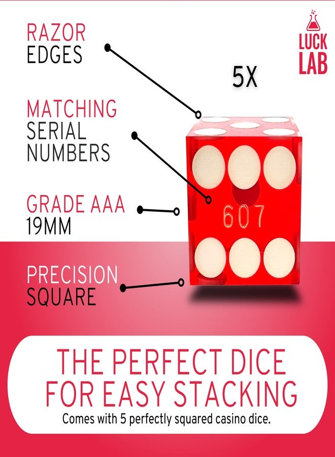 Luck Lab كوب تكديس النرد من الجلد الأسود من لاك لاب مع 5 قطع نرد كازينو مرقمة بسلسلة وحواف حادة مقاس 19 مم - كوب احترافي مستقيم للتكديس والخدع السحرية (نرد أحمر) - Image 3